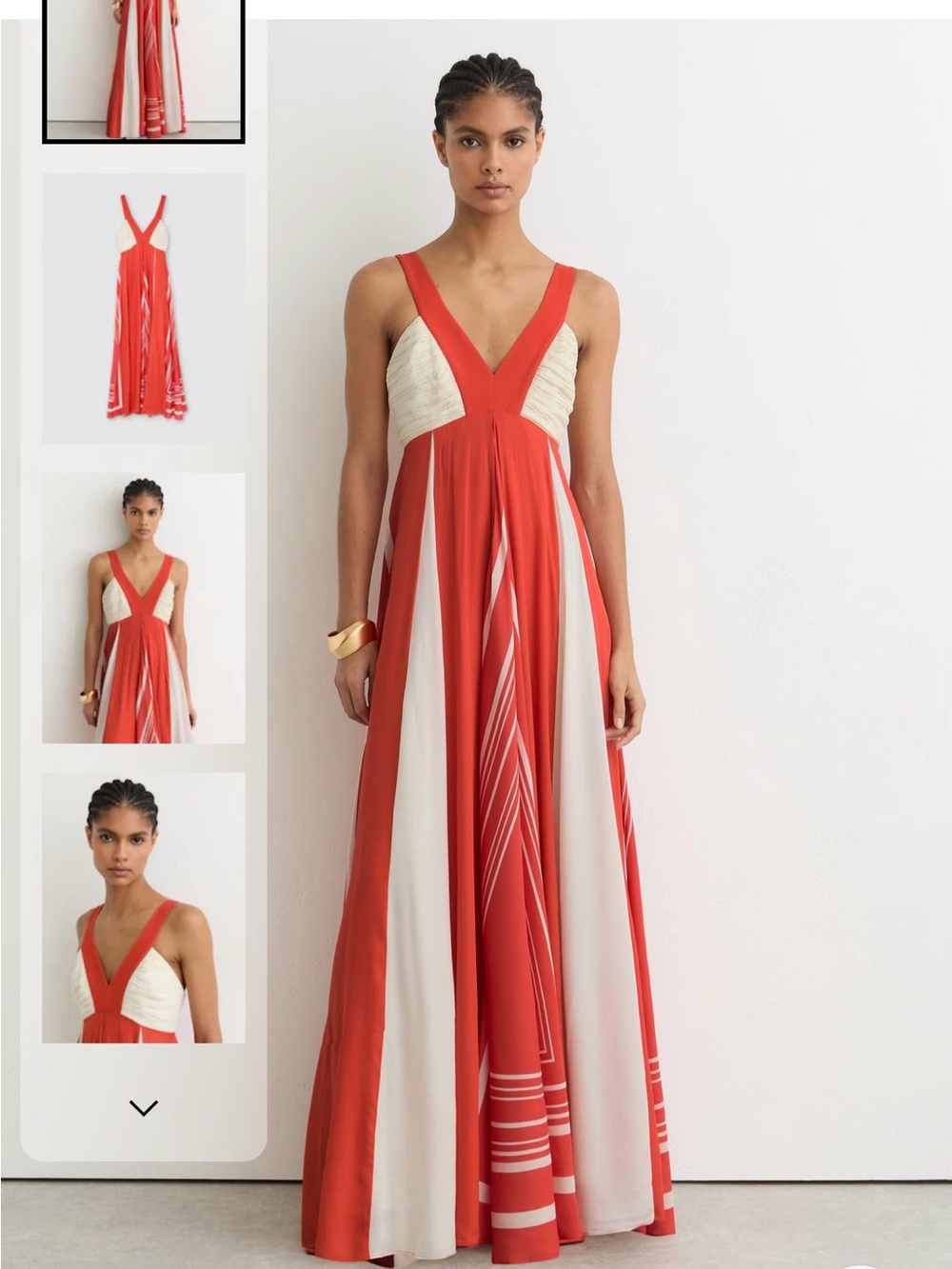Reiss Coral and Ivory Panelled V‑Neck Maxi Dress - Picture 2 of 7